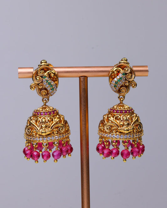 Ruby Temple Tassel Jhumkas by Suwarnikaa jewels