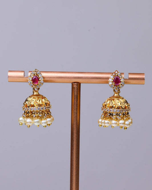 Ruby Classic Drop Jhumkas by Suwarnikaa jewels
