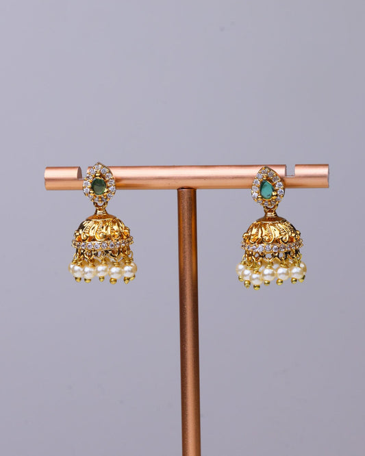 Emerald Classic Drop Jhumkas by Suwarnikaa jewels