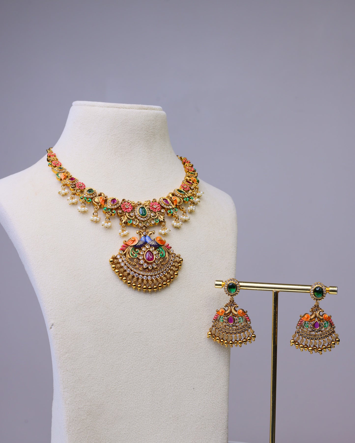 Swarna Peacock Bloom Necklace Set – By Suwarnikaa Jewels