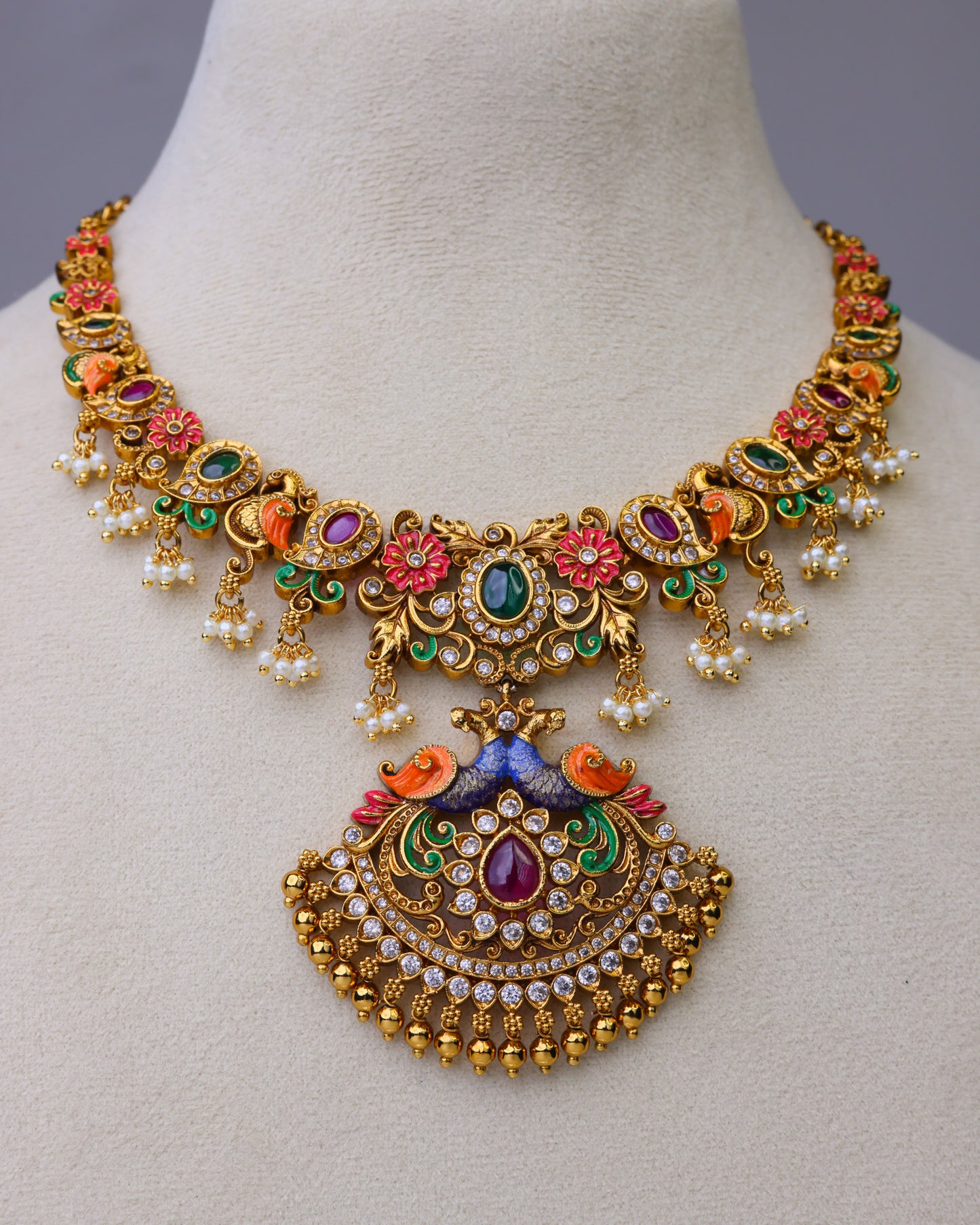 Swarna Peacock Bloom Necklace Set – By Suwarnikaa Jewels
