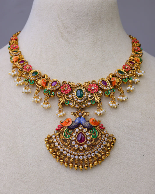 Swarna Peacock Bloom Necklace Set – By Suwarnikaa Jewels