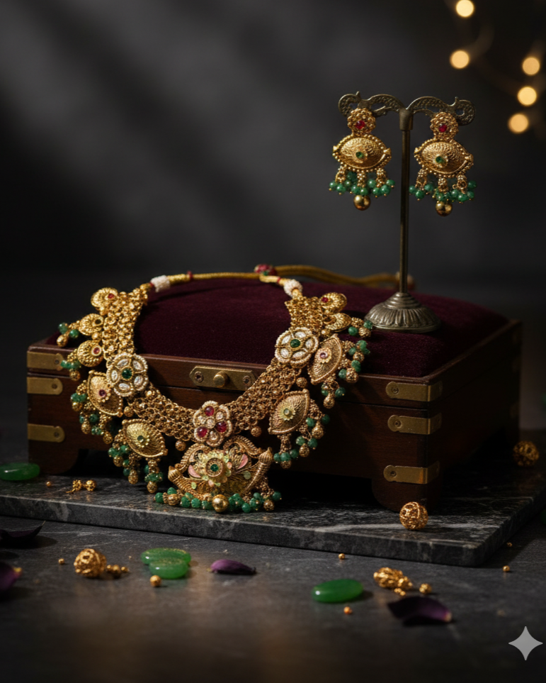 Gold Plated Neck Set with Highlighted Big Boss Eye Design