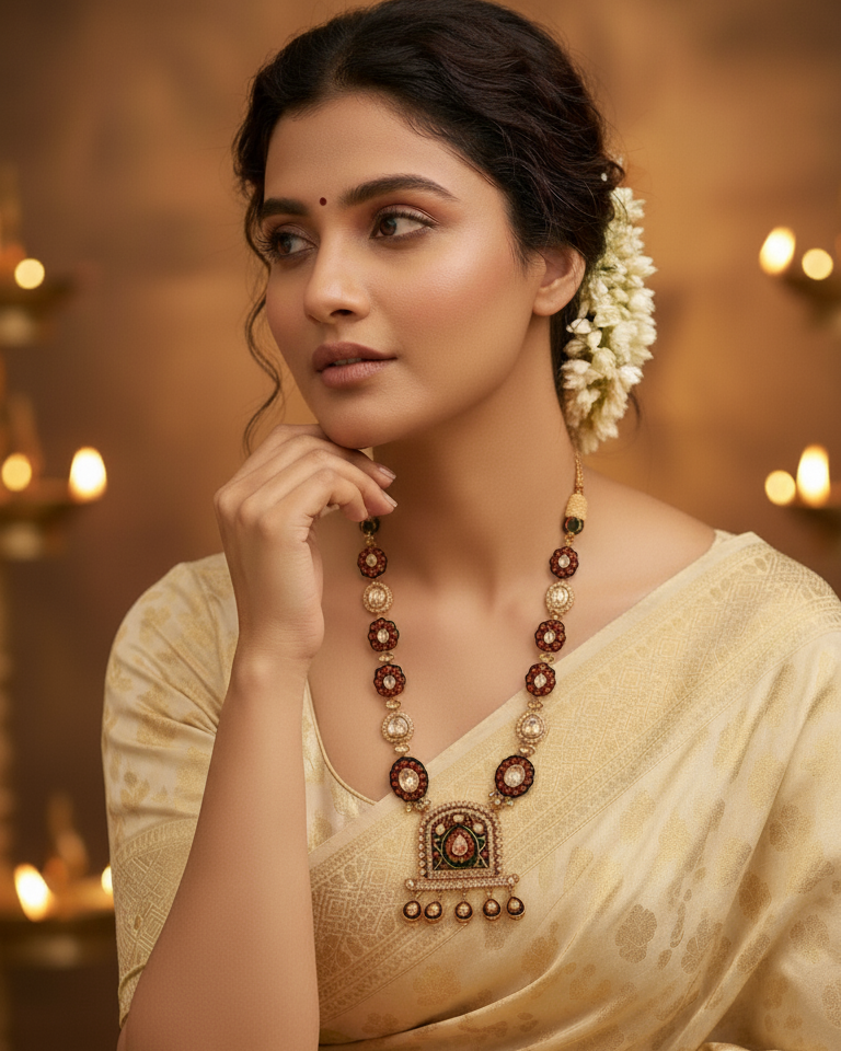 Premium Moissanite Kundan Neck Sets with Handmade Kalamkari Work