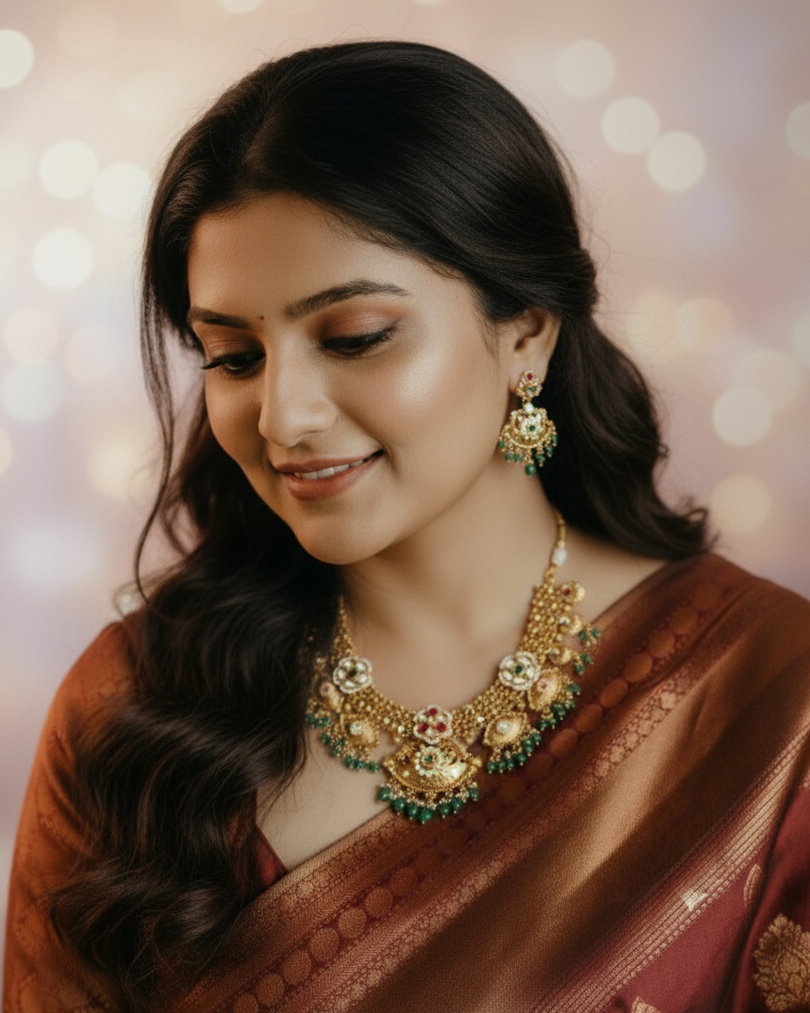 Gold Plated Neck Set with Highlighted Big Boss Eye Design