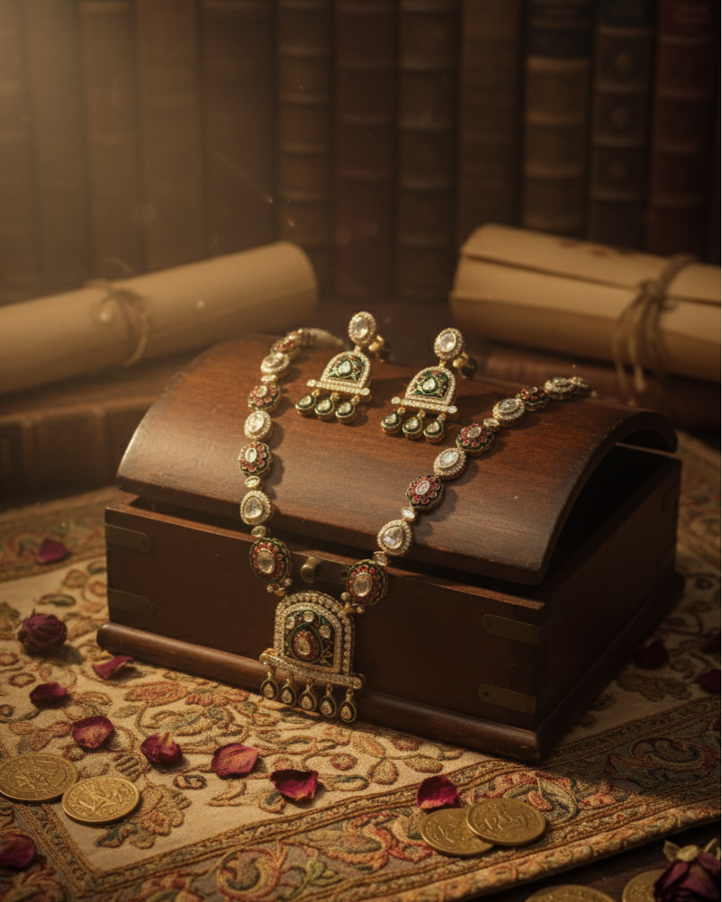 Premium Moissanite Kundan Neck Sets with Handmade Kalamkari Work