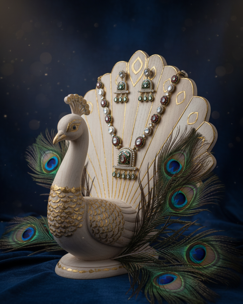 Premium Moissanite Kundan Neck Sets with Handmade Kalamkari Work