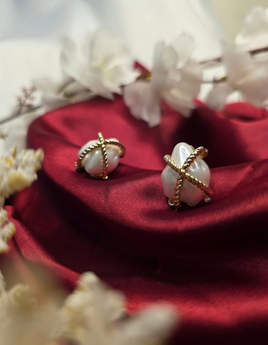 Twisted Pearl Orbit Earrings By Suwarnikaa Jewels