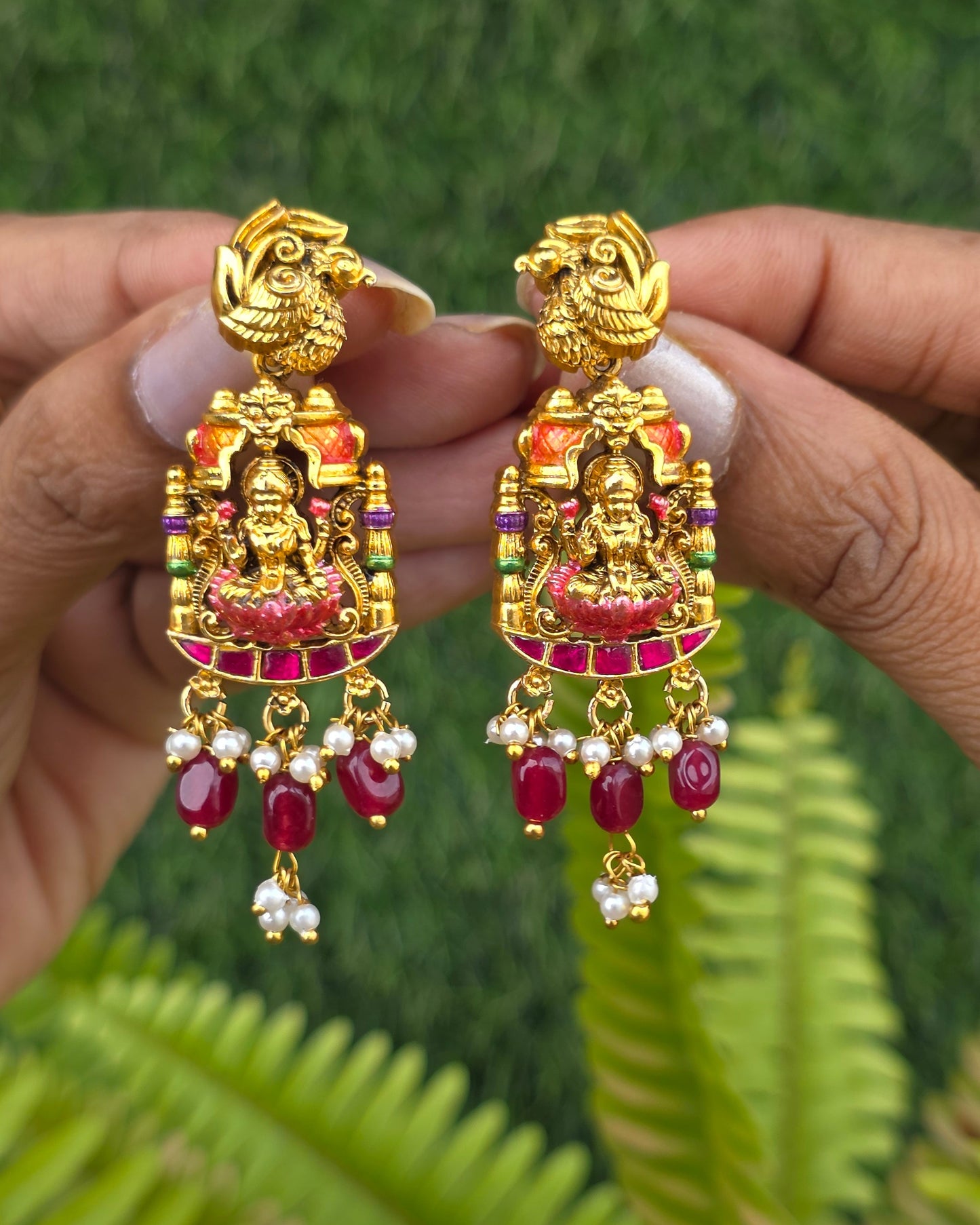 Aishwarya Lakshmi Temple Meenakari Haram  (Ruby) - (Premium Masterpiece Edition) – By Suwarnikaa Jewels