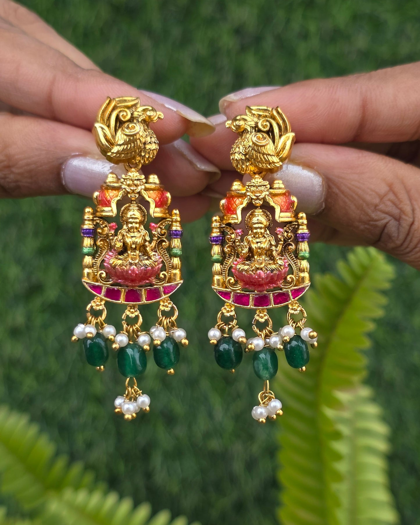 Aishwarya Lakshmi Temple Meenakari Haram  (Emerald) - (Premium Masterpiece Edition) – By Suwarnikaa Jewels