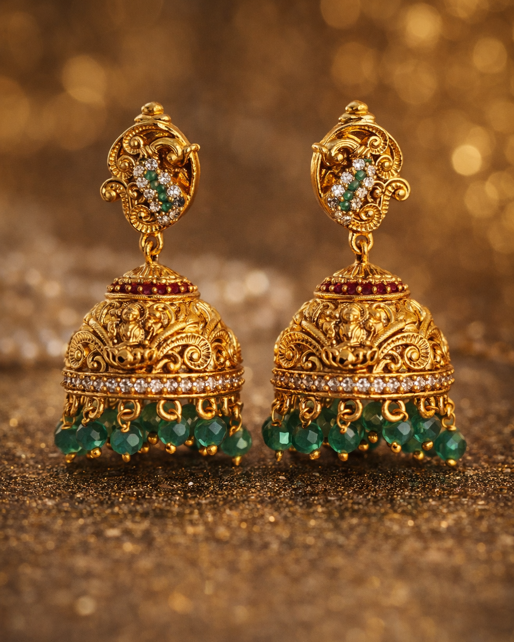 suhasini jhumkas premium Gold Polished Earings by Suwarnikaa jewels