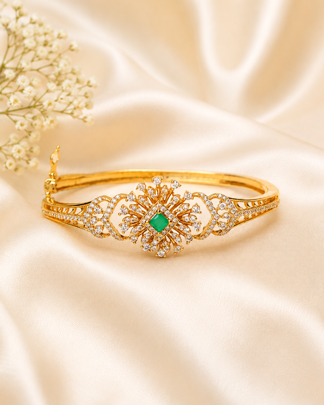 Emerald Floral Grace Kada – Openable Free Size – By Suwarnikaa Jewels