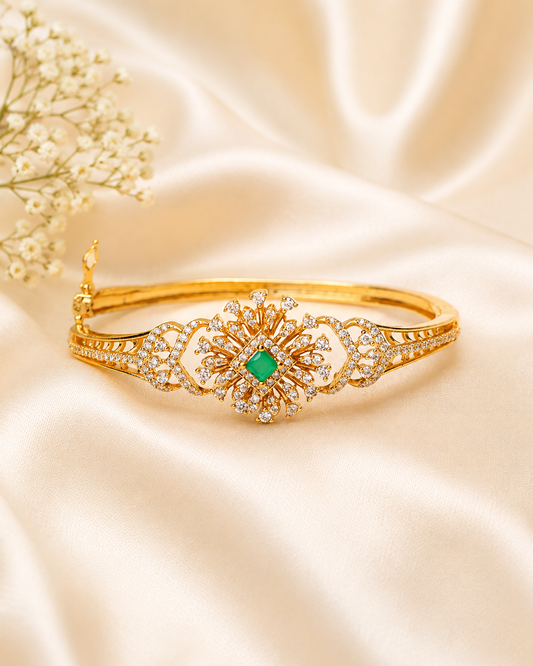 Emerald Floral Grace Kada – Openable Free Size – By Suwarnikaa Jewels