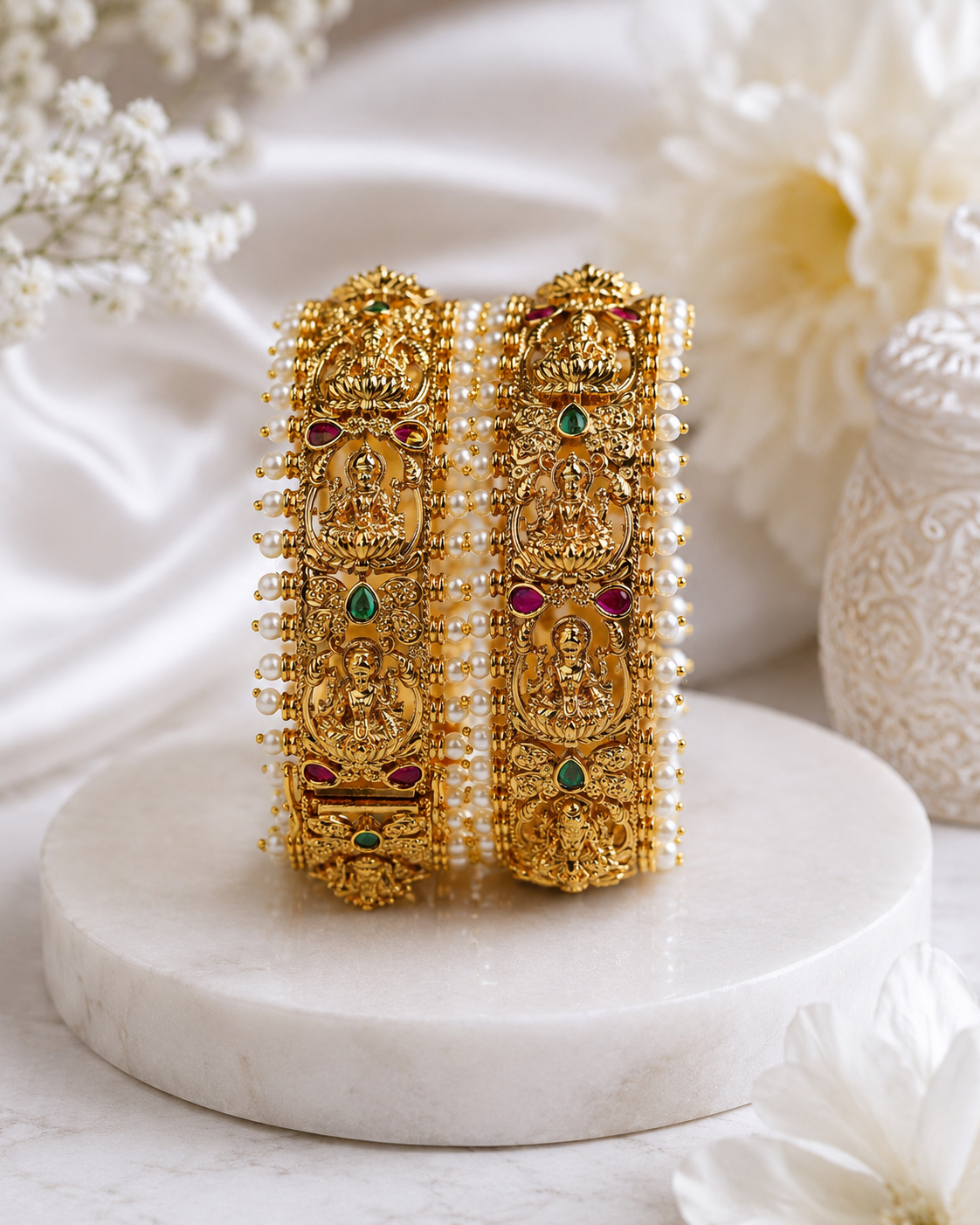 Pearl Lakshmi Divine Kada – Openable Free Size (Premium Masterpiece Edition) – By Suwarnikaa Jewels