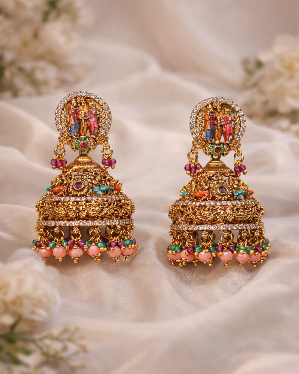 Sreedevi Kalyanam Meenakari jumkha Set- (Premium Masterpiece Edition) – By Suwarnikaa Jewels
