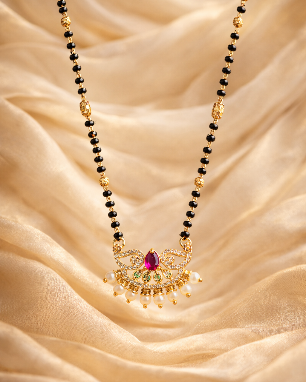 Black Beads Chain 18"inches  – Premium Gold PolishChain by Suwarnikaa Jewels