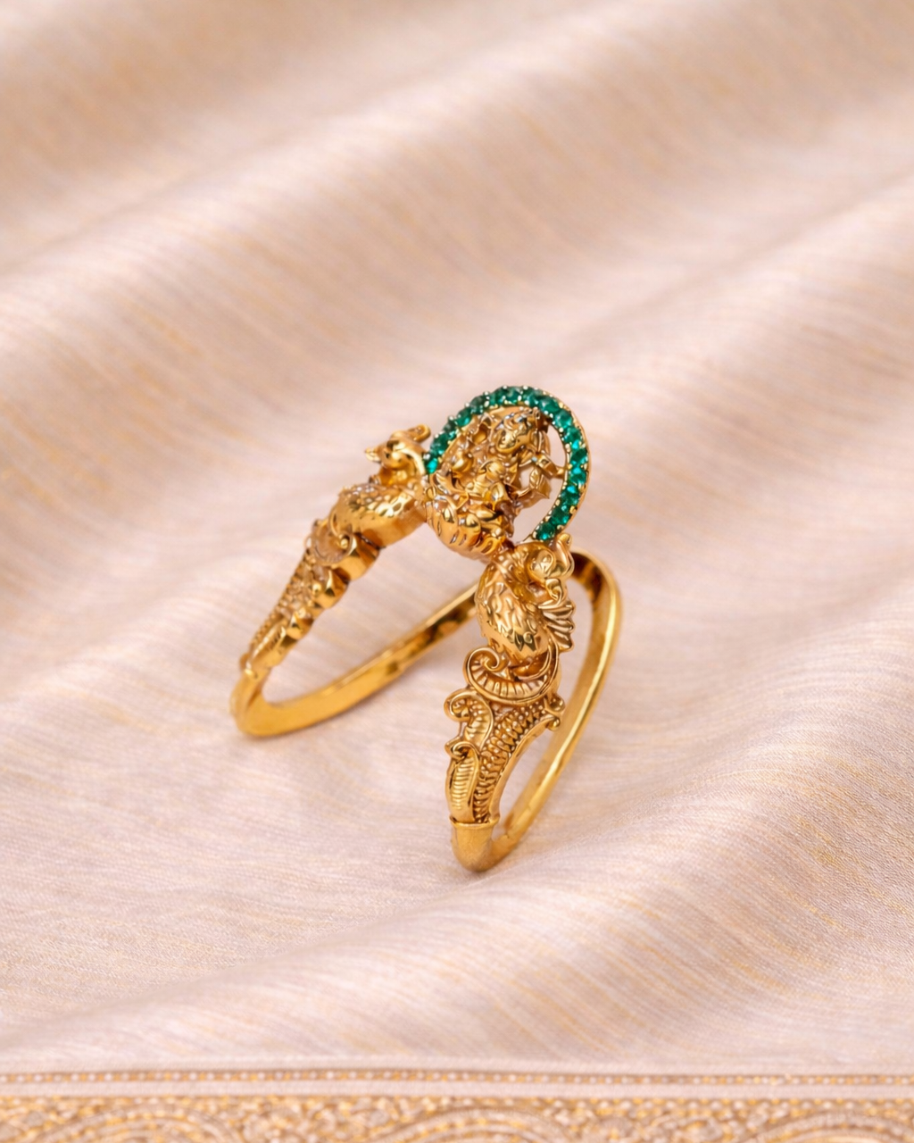 Kalyani Emerald Arch Ring (Adjustable) by suwarnikaa jewels