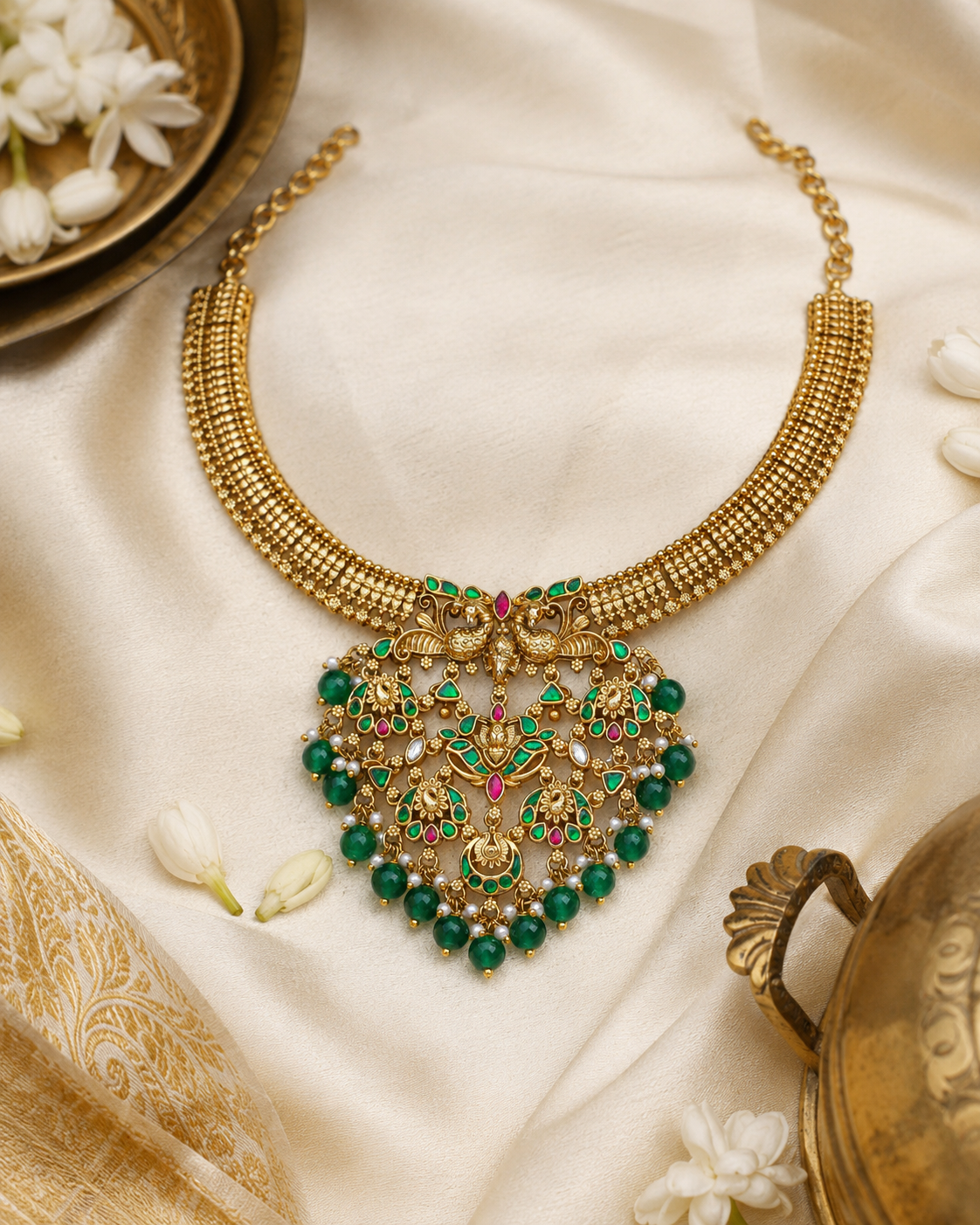 Aabharana Mayura Jadau Set Temple Jewellery By Suwarnikaa Jewels