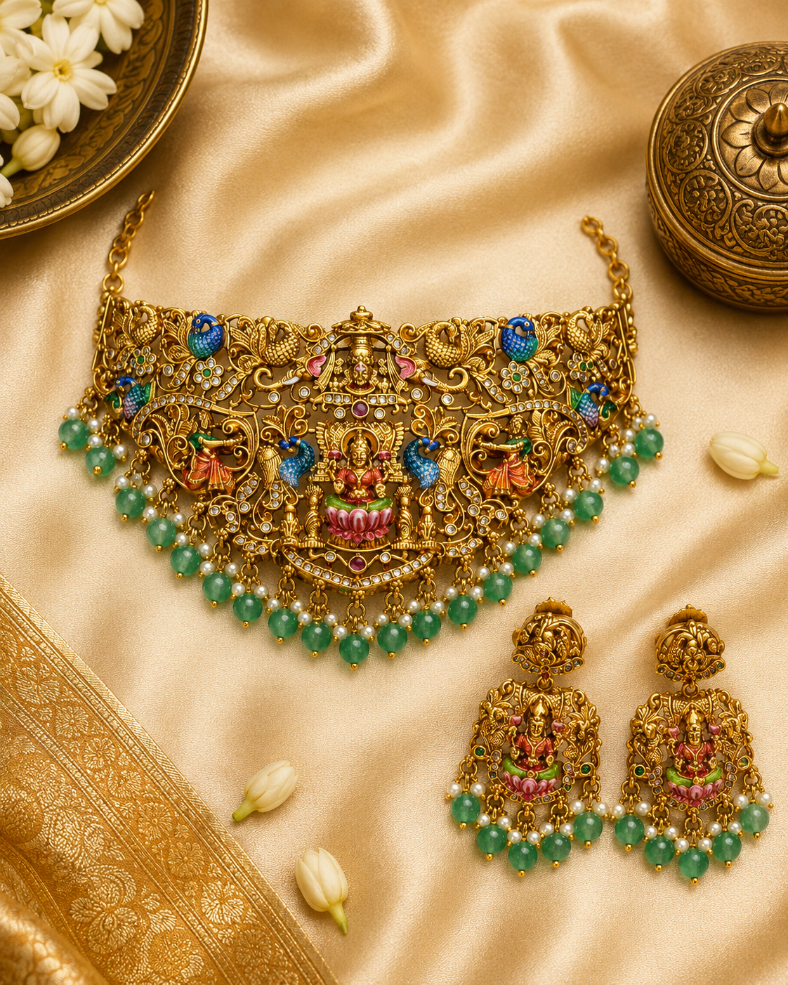 Aarunya Temple Meenakari Necklace set Temple Jewellery By Suwarnikaa Jewels