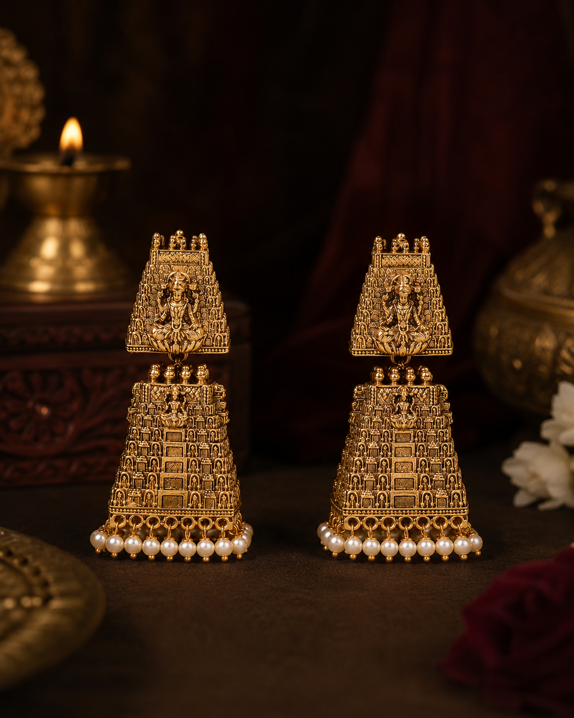 Suwarna Gopura  premium Gold Polished Earings by Suwarnikaa jewels