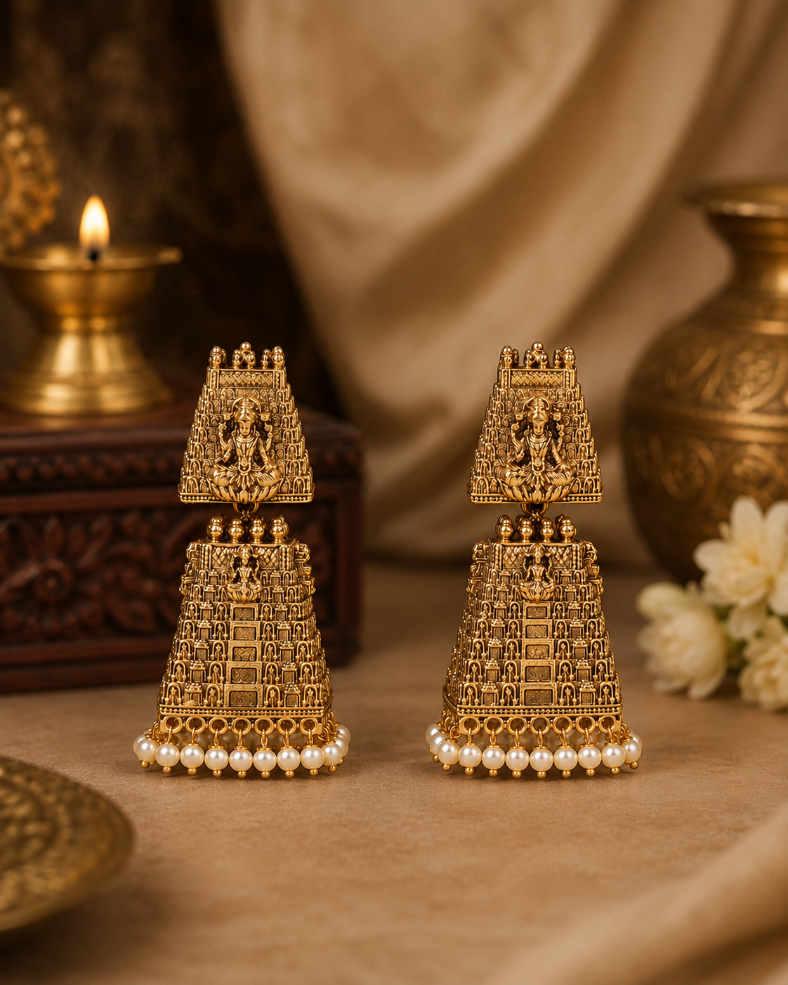 Suwarna Gopura  premium Gold Polished Earings by Suwarnikaa jewels