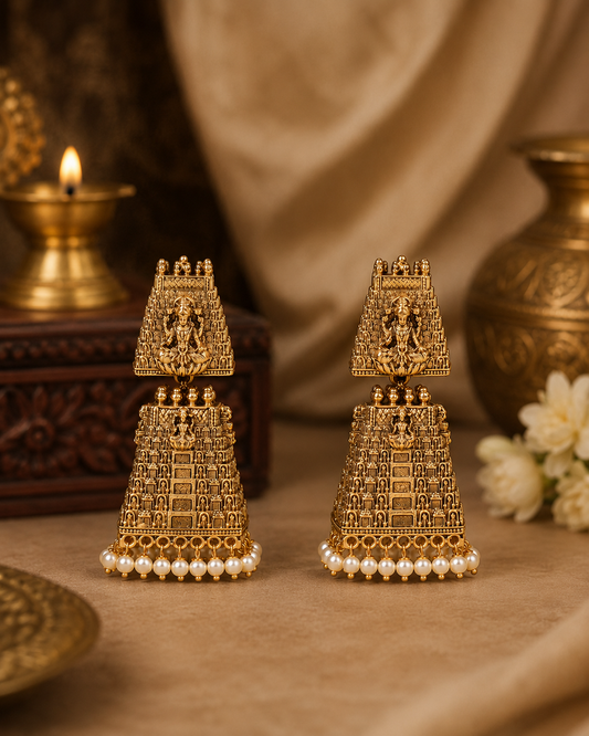 Suwarna Gopura  premium Gold Polished Earings by Suwarnikaa jewels