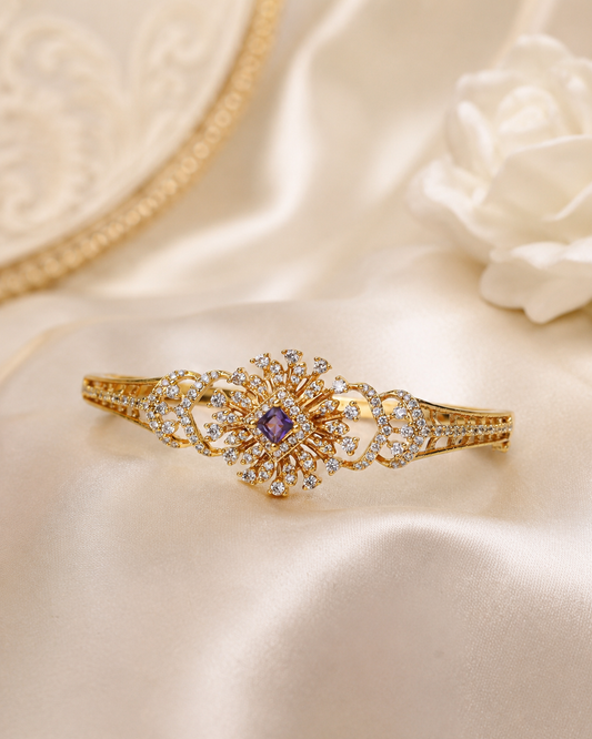 Amethyst Floral Grace Kada – Openable Free Size (Premium Masterpiece Edition) – By Suwarnikaa Jewels