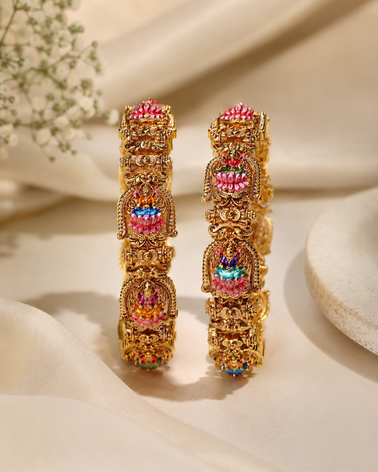 Lotus Lakshmi Divine Kada ( 2 bangles) – Openable Free Size 2.6" (Premium Masterpiece Edition) – By Suwarnikaa Jewels