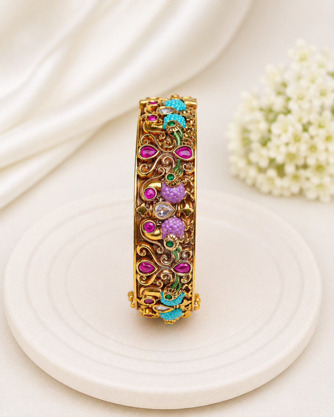 Antique Floral Shringar Kada openable 2.4"- (Premium Masterpiece Edition) – By Suwarnikaa Jewels