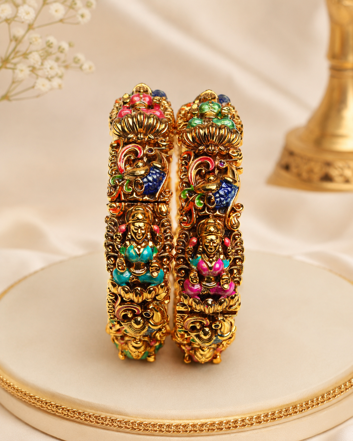 Lakshmi Peacock Shringar Bangles Set of 2 openable 2.6 & 2.8"- (Premium Masterpiece Edition) – By Suwarnikaa Jewels (Copy)