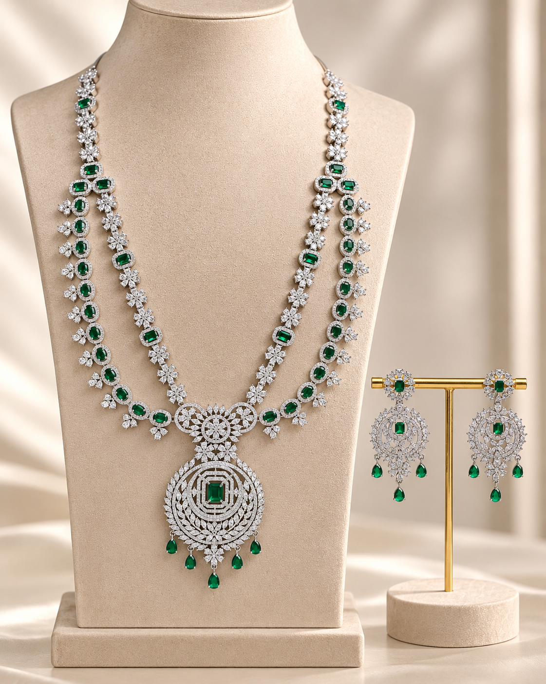 Emerald Royale Necklace Set by Suwarnikaa Jewels