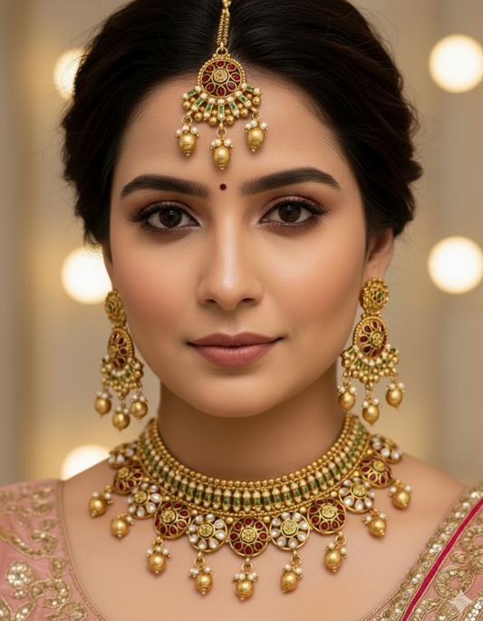 Amruthanjali Classic Green & Ruby  Choker  set by Suwarnikaa Jewels