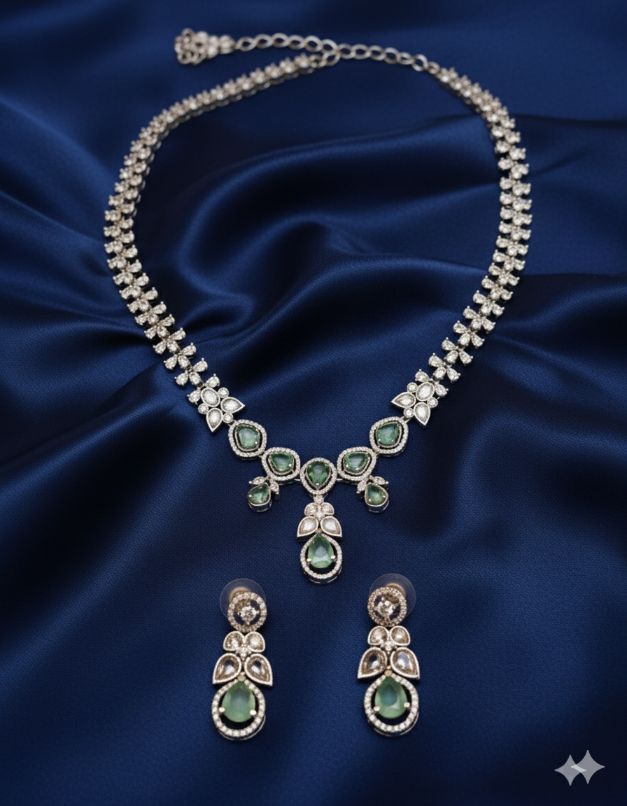 Suwarnikaa’s Mystic Aurora American Diamond Necklace set