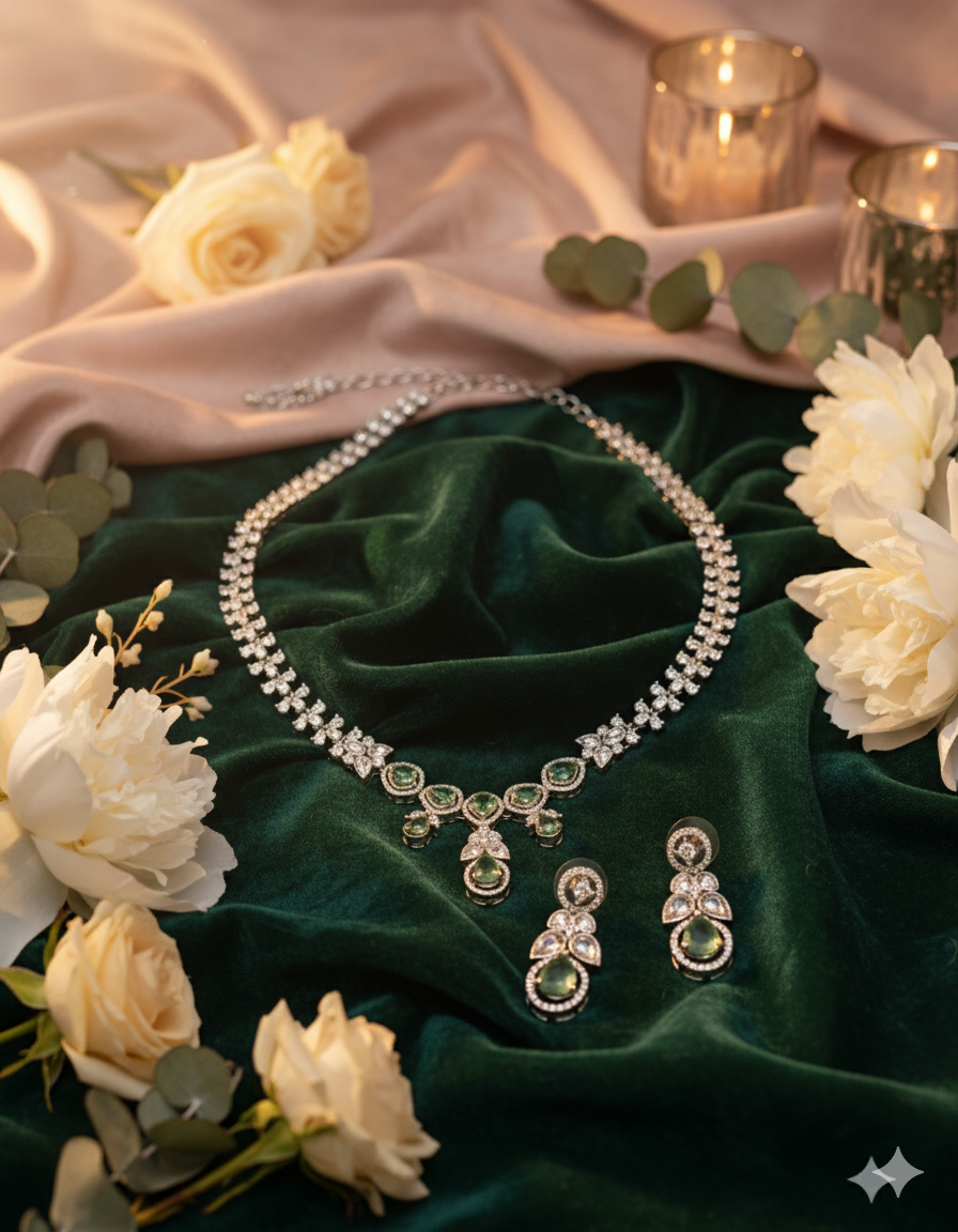 Suwarnikaa’s Mystic Aurora American Diamond Necklace set