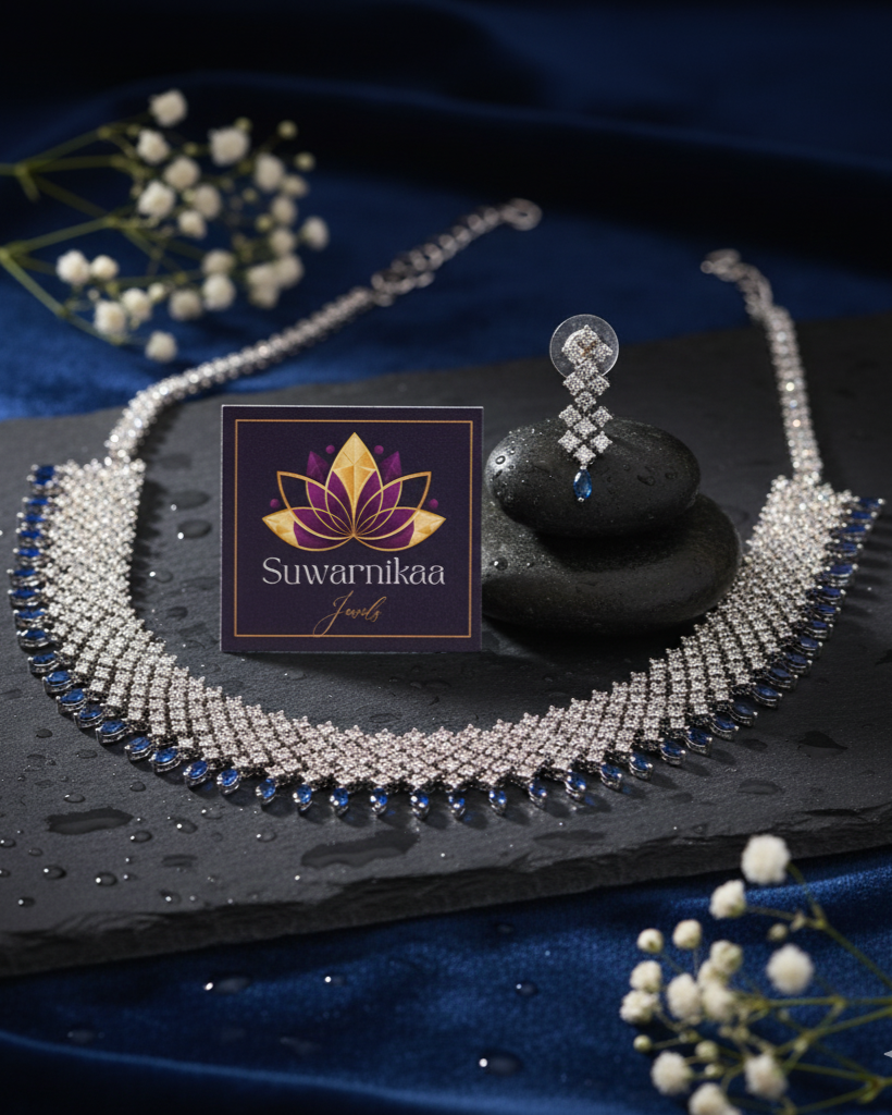 Suwarnikaa's Ocean Whisper American Diamond Set