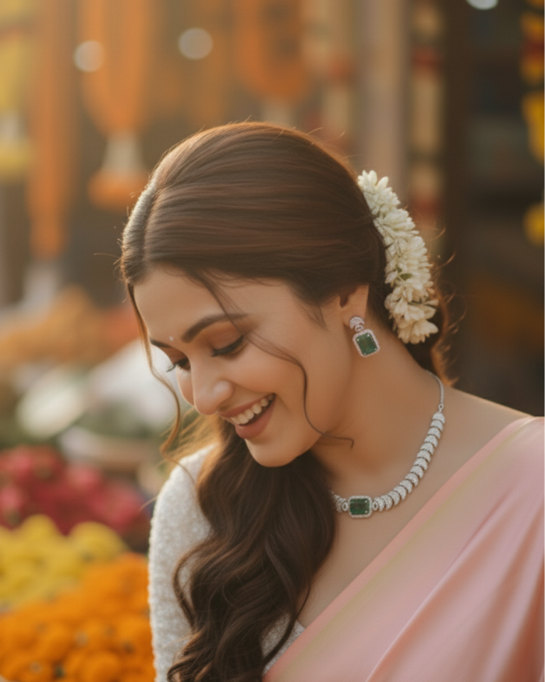 Suwarnikaa’s ISHAARA American Diamond set