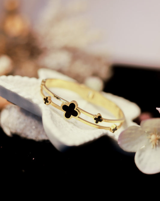 Suwarnikaa's Midnight Clover Bracelet (Anti Tarnish & Gold Polish)