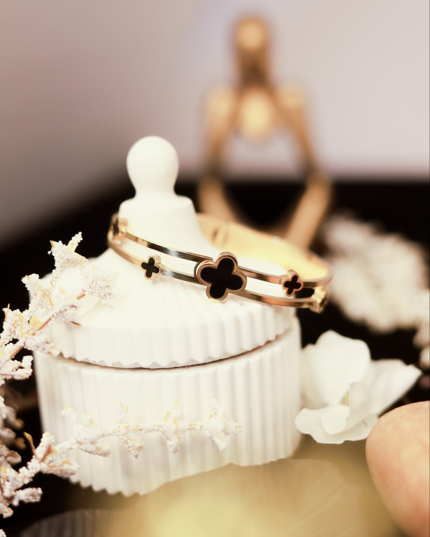 Suwarnikaa's Midnight Clover Bracelet (Anti Tarnish & Gold Polish)