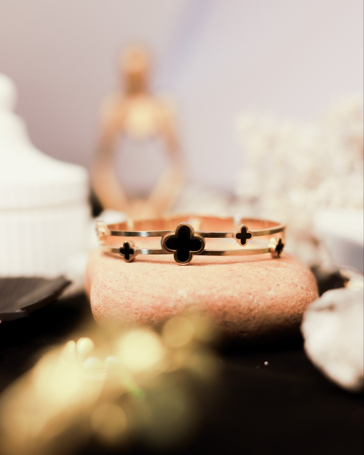 Suwarnikaa's Midnight Clover Bracelet (Anti Tarnish & Gold Polish)