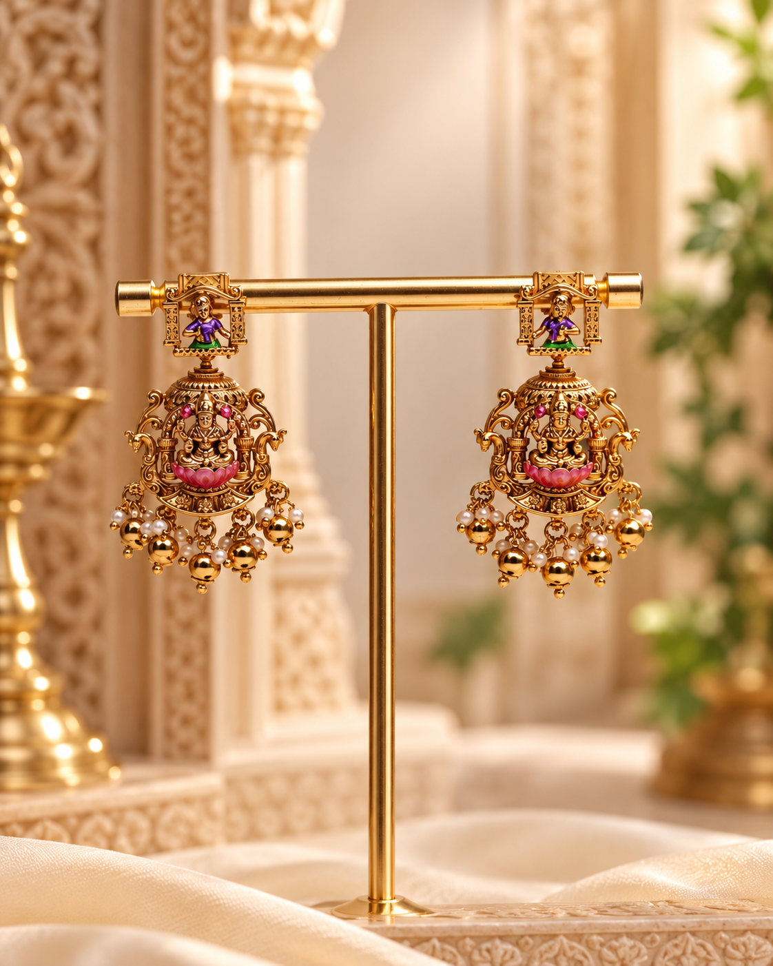 Natya Mayuri meenakari Temple Necklace Set  by suwarnikaa jewels