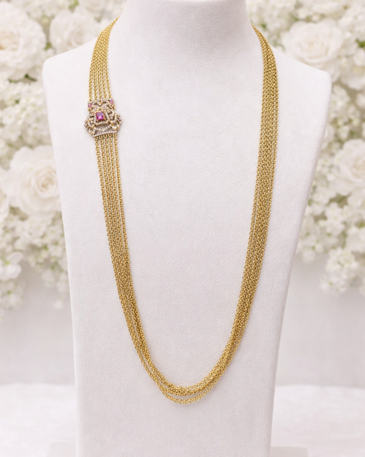 Kanishka Chandra Haram(30"- 5 Line) – Premium Multi-Layer Gold Finish Long Chain Necklace By Suwarnikaa Jewels