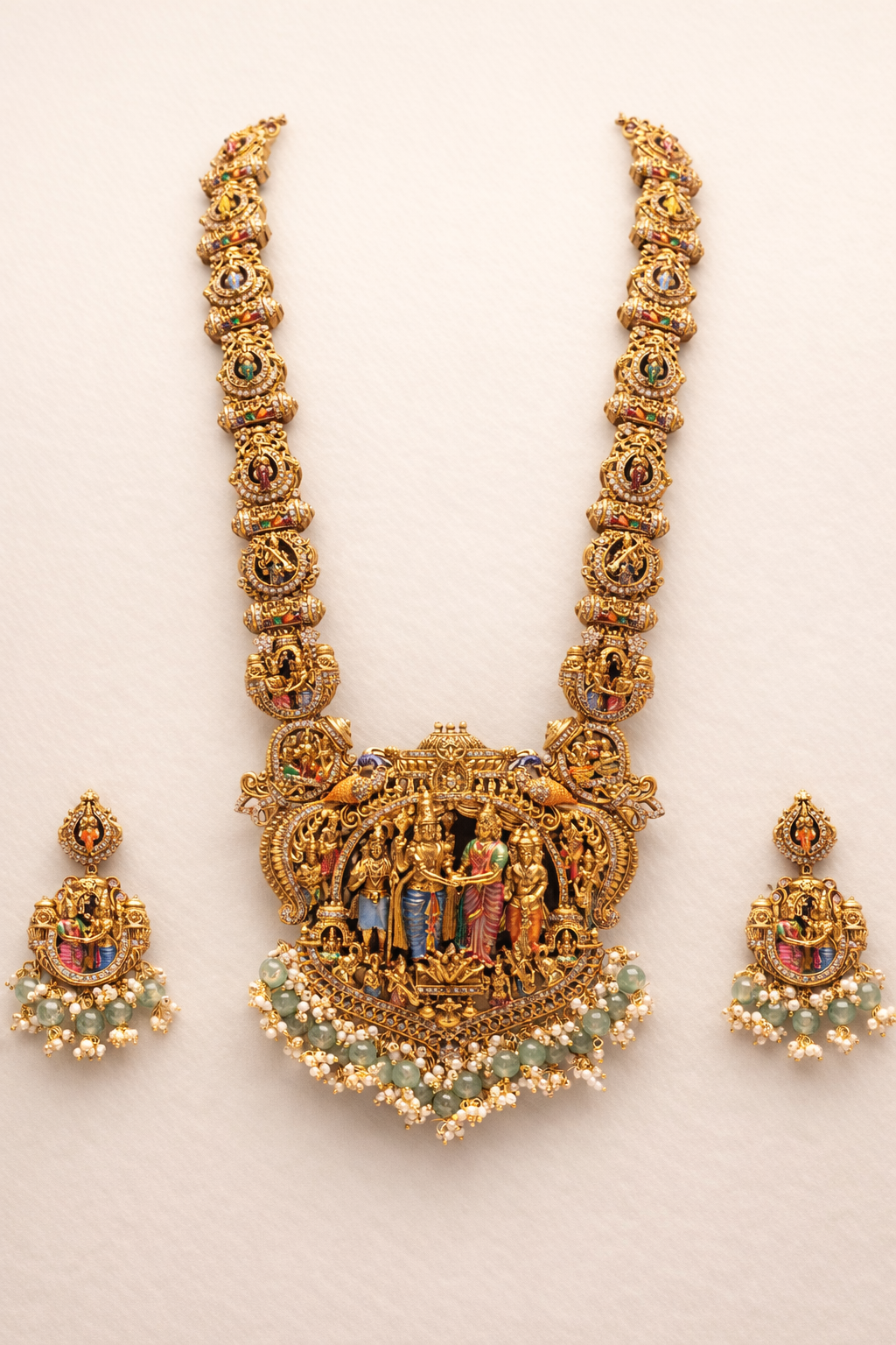 Srinivasa Kalyanam Meenakari Haram – Premium South Indian Meenakari Temple Jewellery Set By Suwarnikaa Jewels