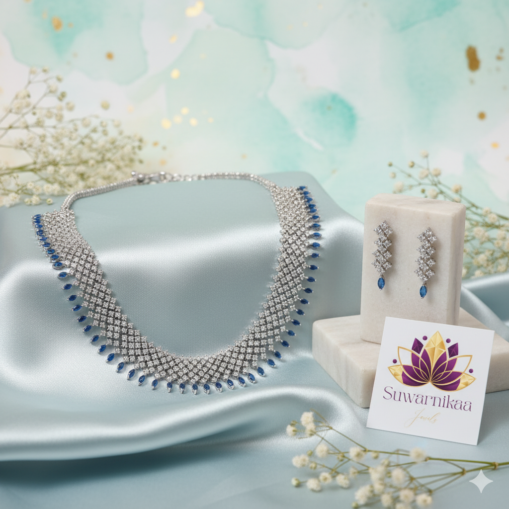 Suwarnikaa's Ocean Whisper American Diamond Set