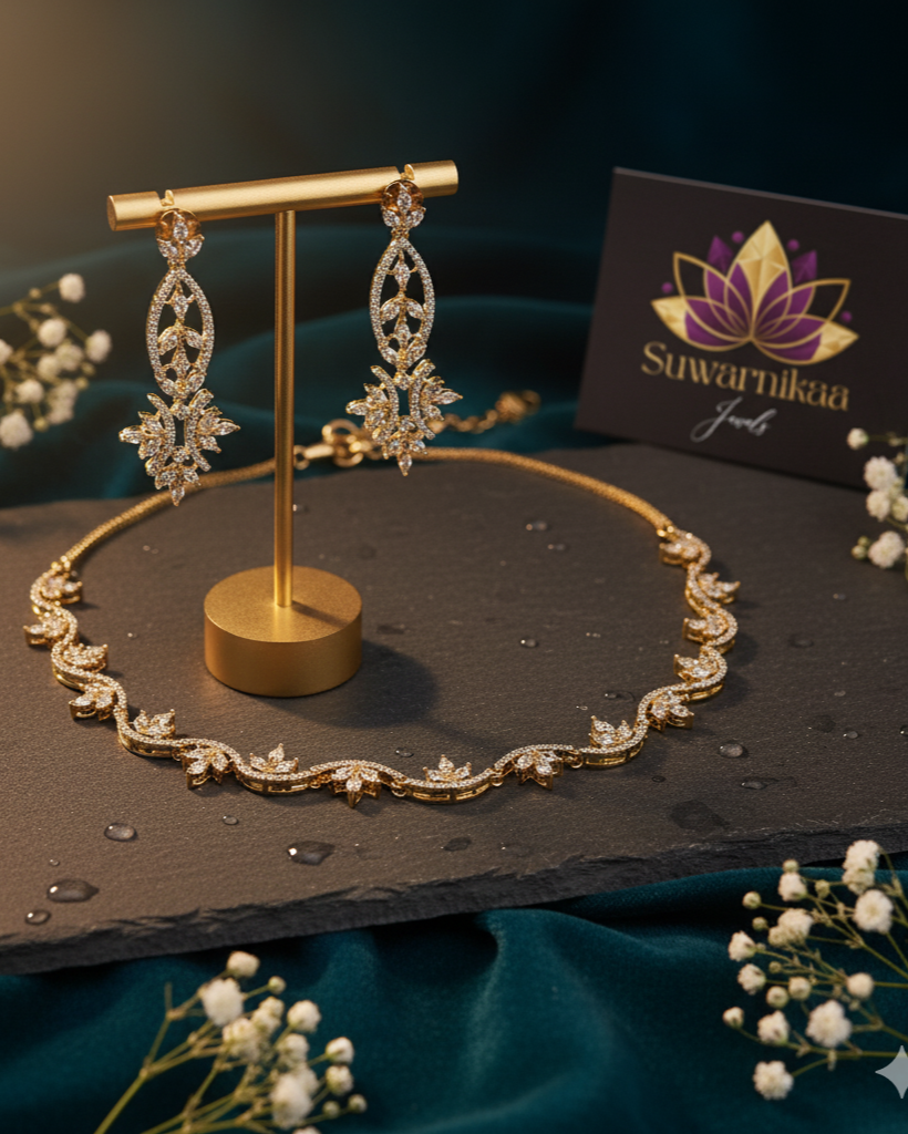 Suwarnikaa’s Royal Grace  American Diamond Necklace Set
