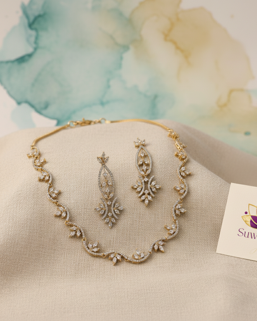 Suwarnikaa’s Royal Grace  American Diamond Necklace Set