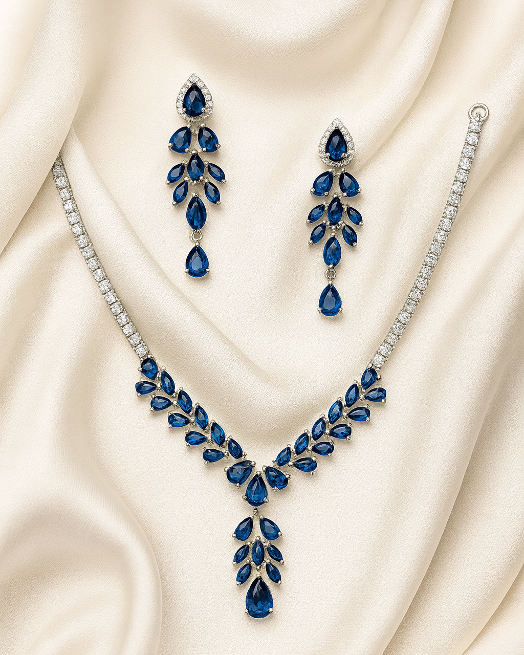 Suwarnikaa’s Blue Legacy  American Diamond Necklace Set