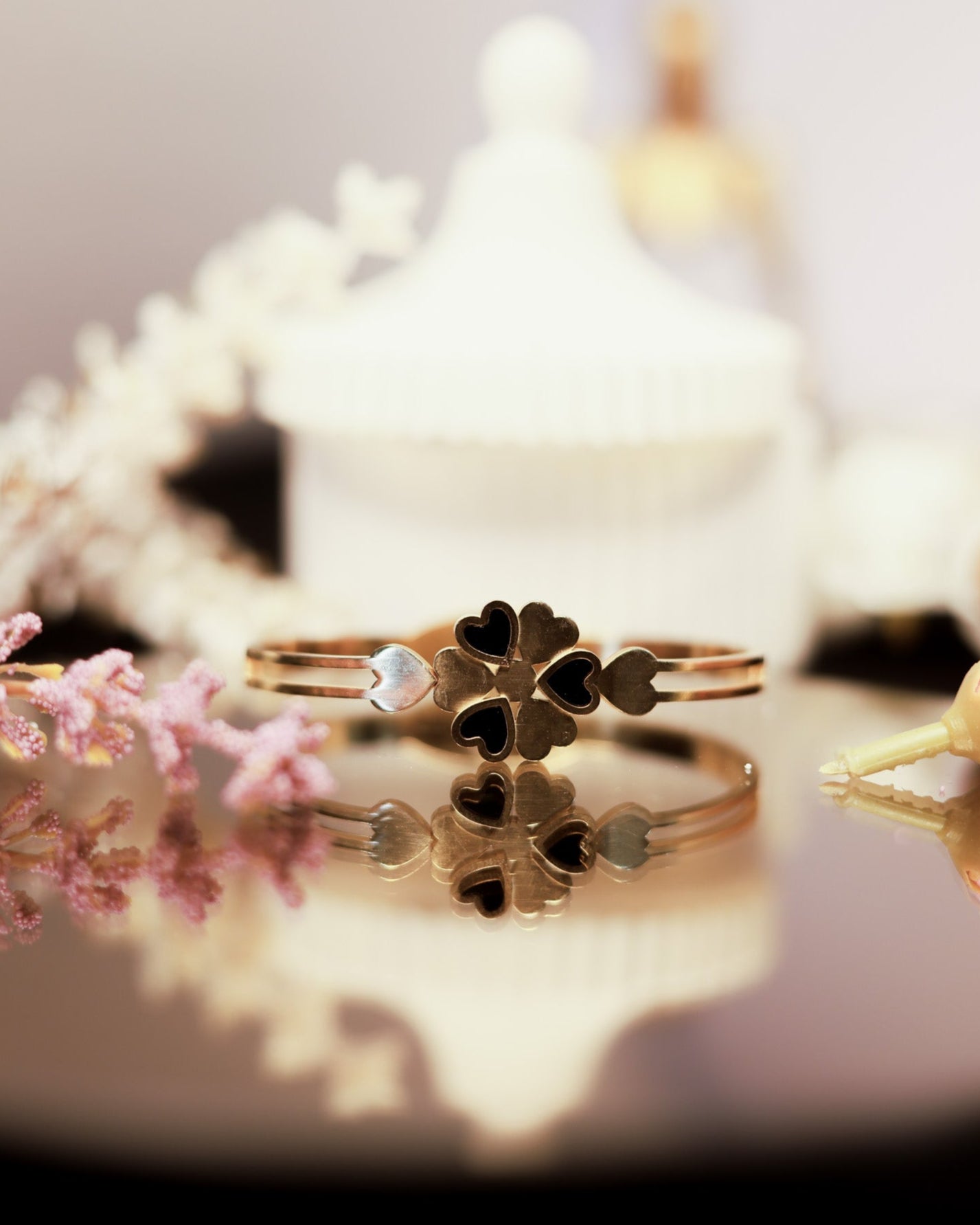 Suwarnikaa’s Heart Clover Bracelet (Anti Tarnish & Gold Polish)