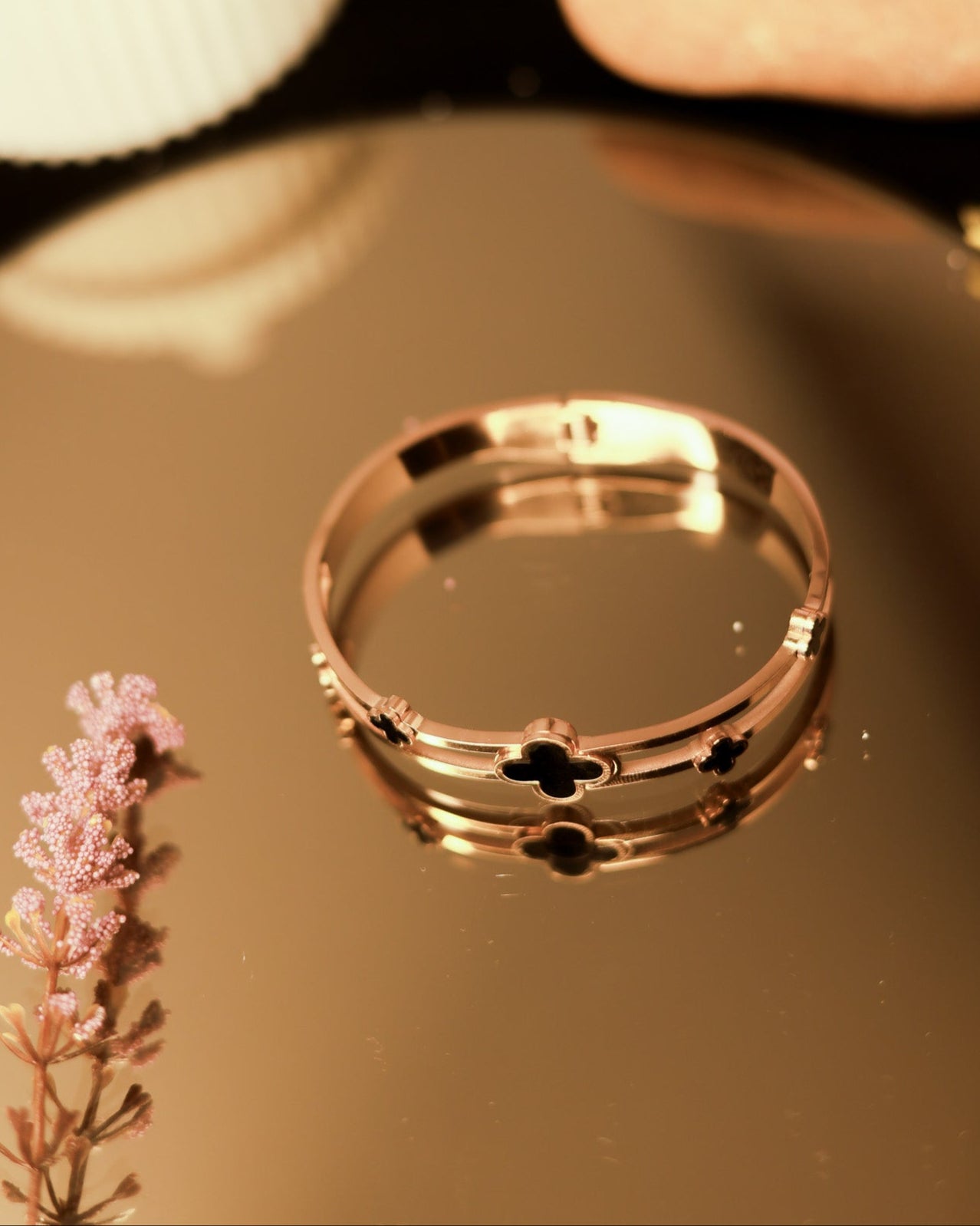 Suwarnikaa's Midnight Clover Bracelet (Anti Tarnish & Rose Gold Polish)