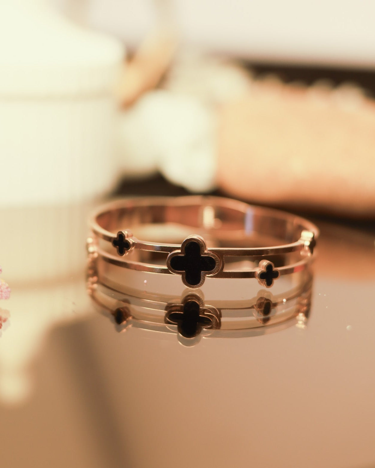 Suwarnikaa's Midnight Clover Bracelet (Anti Tarnish & Rose Gold Polish)