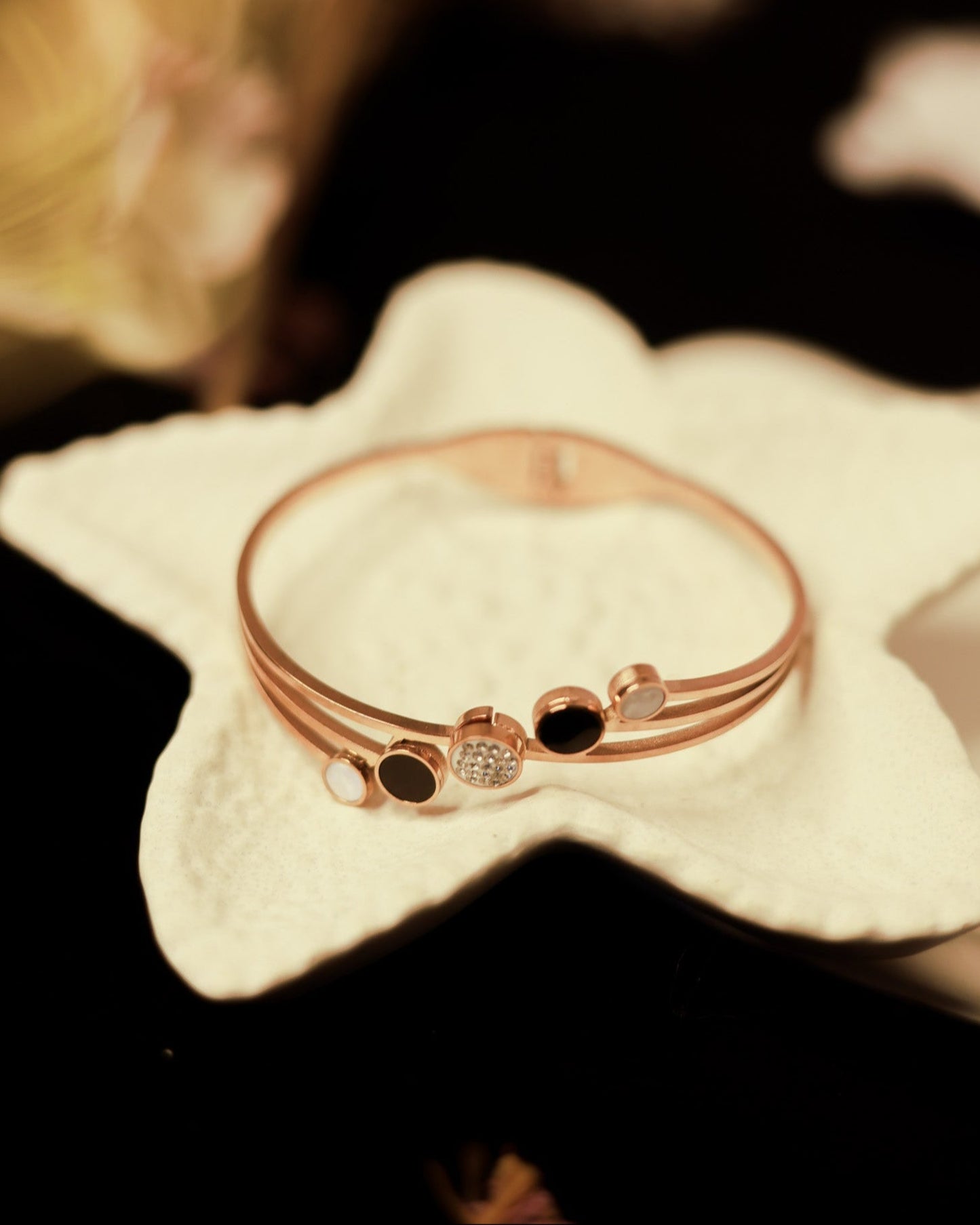 Suwarnikaa’s Trinity Charm Bracelet (Anti Tarnish & Rose Gold Polish)